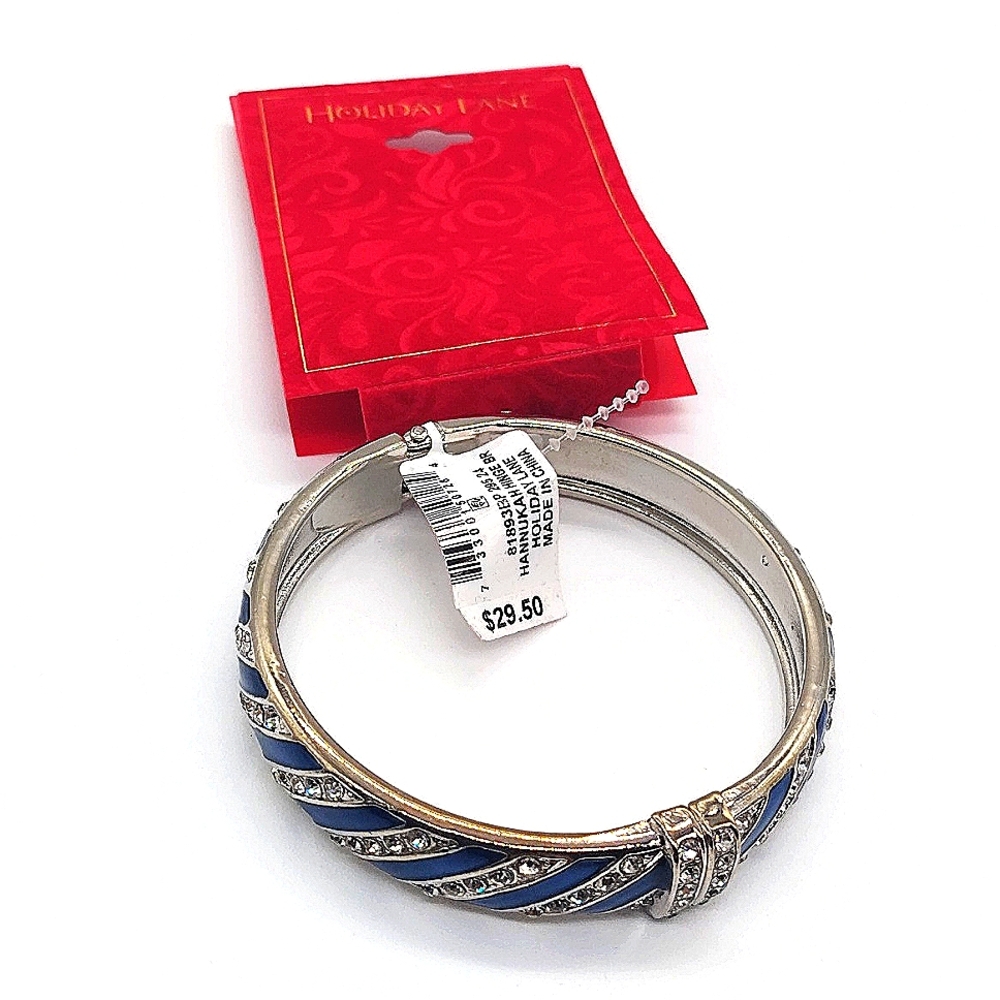 50% off! MACY'S Holiday Lane Pave Blue Silver Cubic Zirconia CZ Bangle Bracelet - Picture 2 of 4